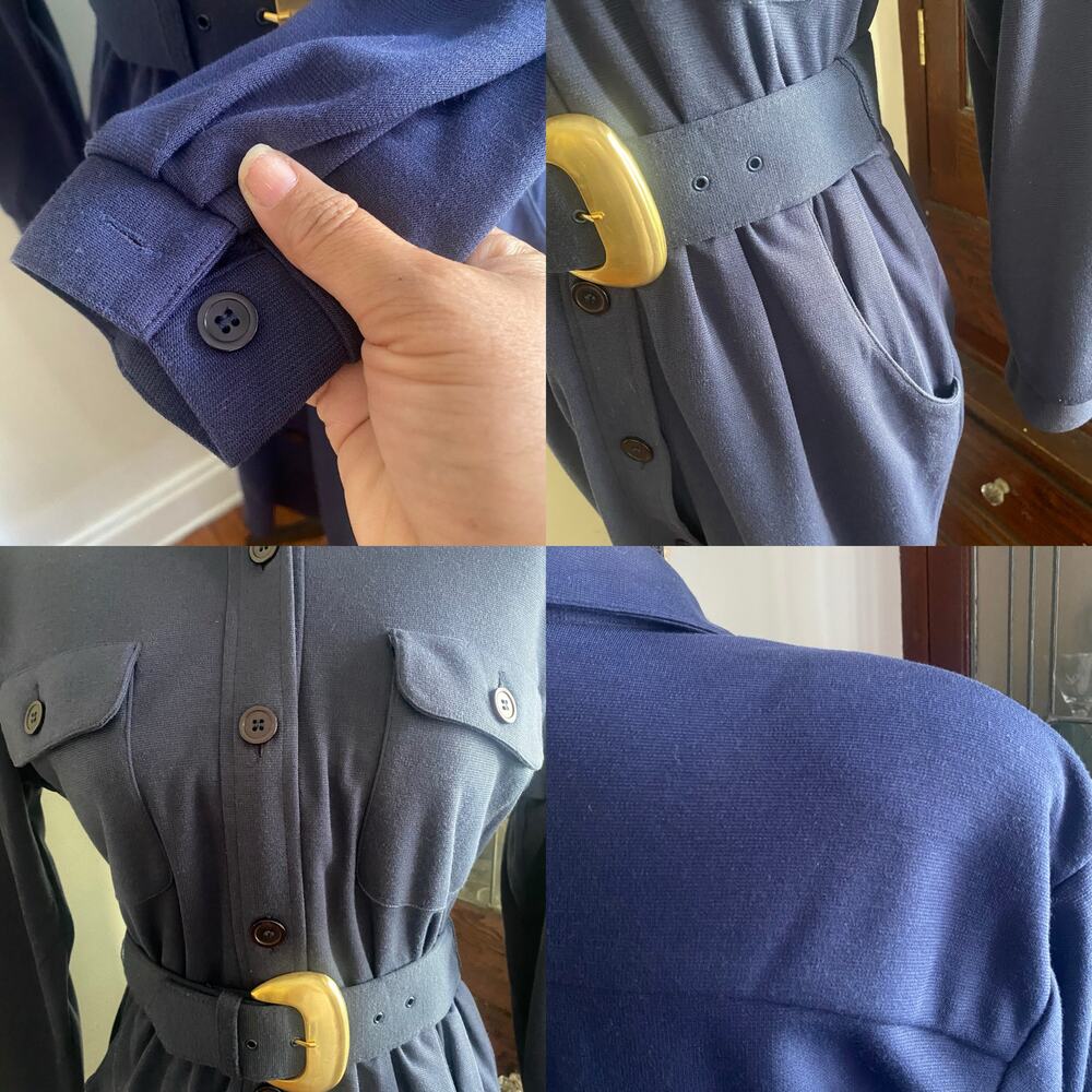 JB Wright LTD Navy Vintage Belted Midi Shirt Dress Size 6 Pockets Statement Work - Picture 16 of 17